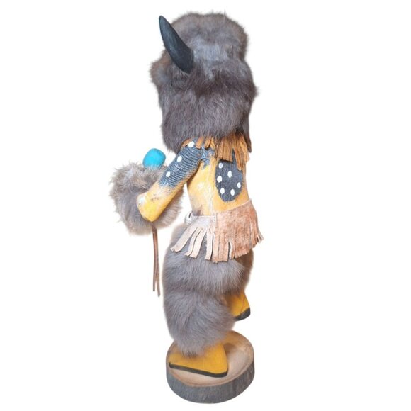 Kachina Doll Buffalo Mask RB Vintage Native Folk Art Indian Fur Wood 12 Inch - Picture 11 of 13